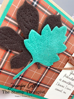 Love of Leaves Bundle by Stampin' Up!®.  I also used the Basket Weave & Metallic Ribbon Combo, Festive Felt Sheets Combo Pack, and Plaid Tidings Designer Series Paper (DSP).  #Stampinup #StampTherapist