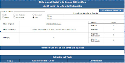 Ficha para el registro de una sístesis bibliográfica