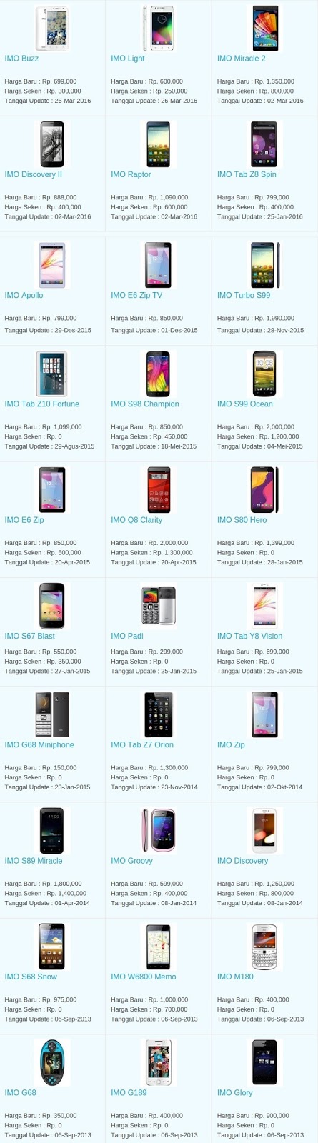 Daftar Harga Hp Terbaru IMO Mei 2016