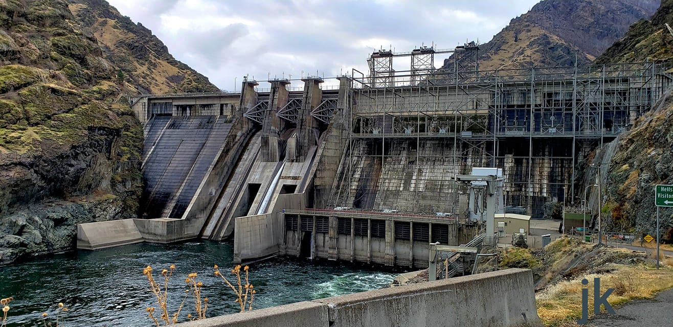 Hells Canyon Dam, Snake River. Finished 1967 owned by Idaho Power. End of the road.