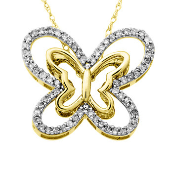 Diamond Twin Butterfly Pendant in Yellow Gold