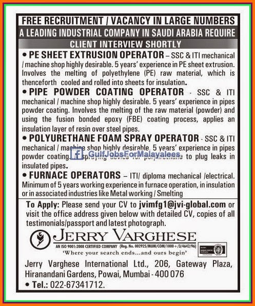 Leading Industrial Company Jobs for Saudi Arabia - Free Recruitment