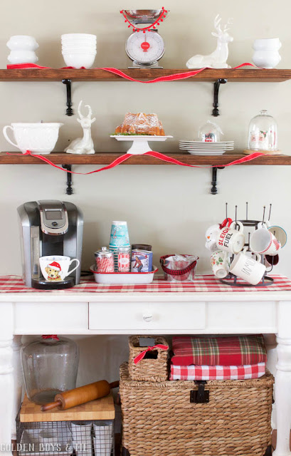 DIY dining shelves with hot chocolate station