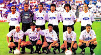 VALENCIA C. F. - Valencia, España - Temporada 1996-97 - Patxi Ferreira, Zubizarreta, Poyatos, José Ignacio, Iván Campo y Fernando; Vlaovic, Javi Navarro, Sietes, Moya y Karpin - R. C. D. ESPAÑOL DE BARCELONA 3 (Ouedéc, Pralija y Cobos), VALENCIA 2 (Vlaovic e Iván Campo) - 21/06/1997 - Liga de 1ª División, jornada 42 - Barcelona, estadio de Sarriá - El VALENCIA se clasificó 10º en la Liga, con Luis Aragonés, Rielo y Valdano de entrenadores