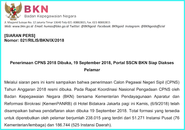 Bkn Resmi Umumkan Agenda Penerimaan Cpns Dibuka Tanggal 19 September 2018