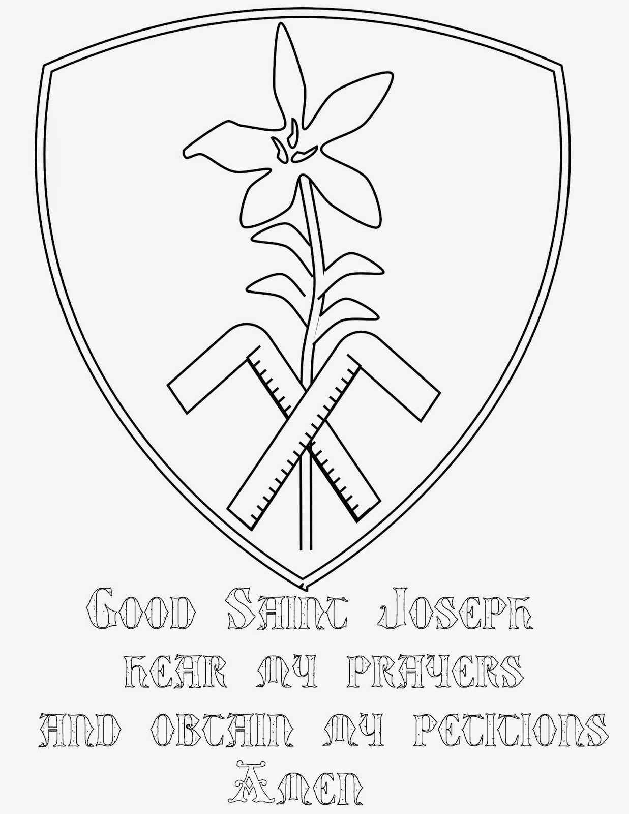 Here is a free St Joseph Prayer coloring page March is dedicated to St Joseph and he is traditionally depicted with a Lily and carpenter square