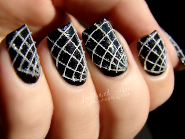 nails nailart nail art polish mani manicure Spellbound thread black white spider web spiderweb Halloween Nail-Aween Challenge