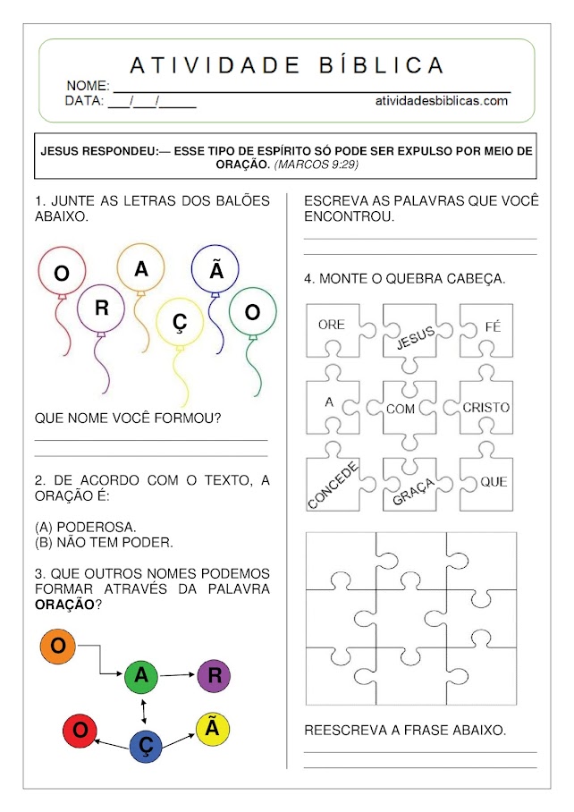 Atividades sobre Oração