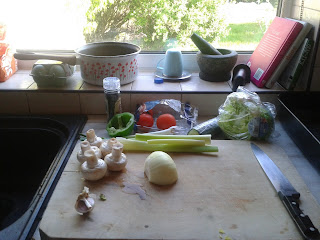 Ingredients for conchiglie with bolognaise