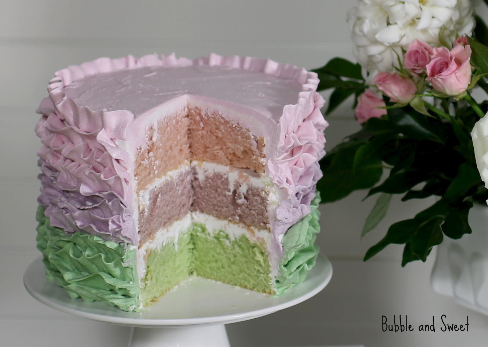how Sweet:  rainbow home to How make make ruffled buttercream Bubble a buttercream to cake at and