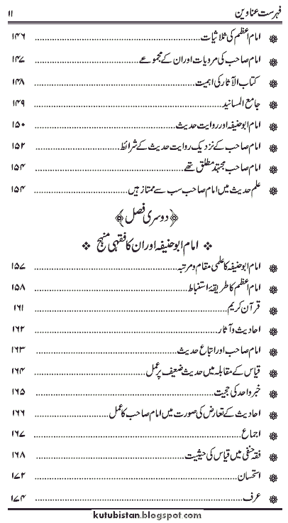 contens of Imam Abu Hanifa Sawanih-o-Afkar Urdu book