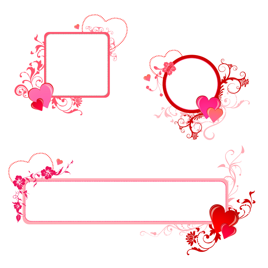 Free Vector がらくた素材庫 お洒落なハートを配置したフレーム Heart Valentine Border イラスト素材