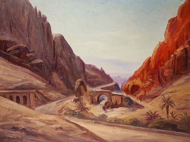 Les gorges El Kantara, sud de Constantine - Roméo Agiletti (Italien - 1878-1956) - huile sur panneau - 49.5 x 53 cm