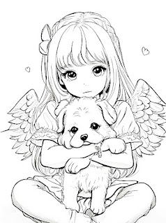 cute angel girl holding a puppy dog