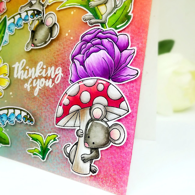 Thinking of You Card by July Guest Designer Ildi Imrefalvi | Garden Mice, Little Lilies and Peony Blooms Stamp Sets by Newton's Nook Designs #newtonsnook #handmade