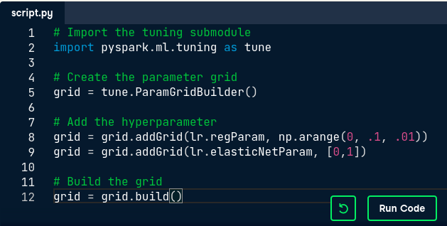 grid search in estimator for pyspark