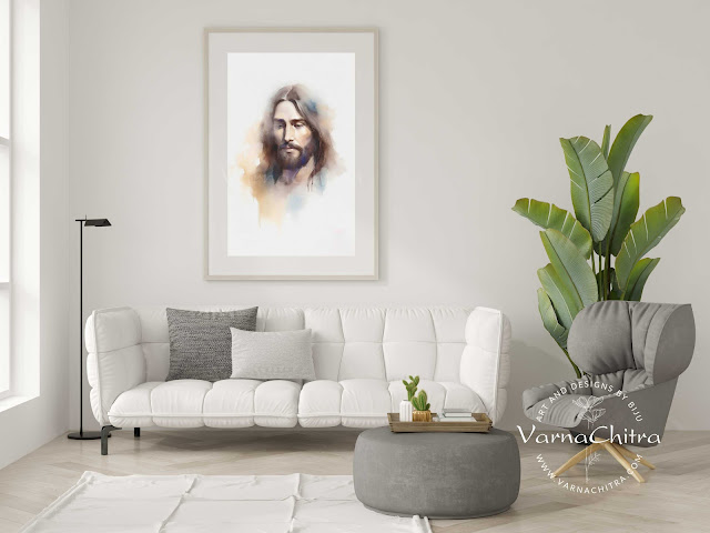 Modern Religious Wall decor, watercolor painting of handsome jesus christ