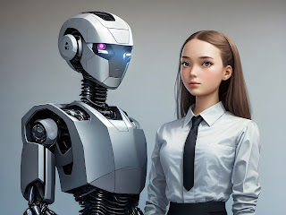 Robot and woman