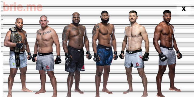 Daniel Cormier, Cain Velasquez, Derrick Lewis, Curtis Blaydes, Stipe Miocic and Francis Ngannou height comparison