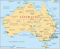 Map of Australia with cities, towns, and other settlements