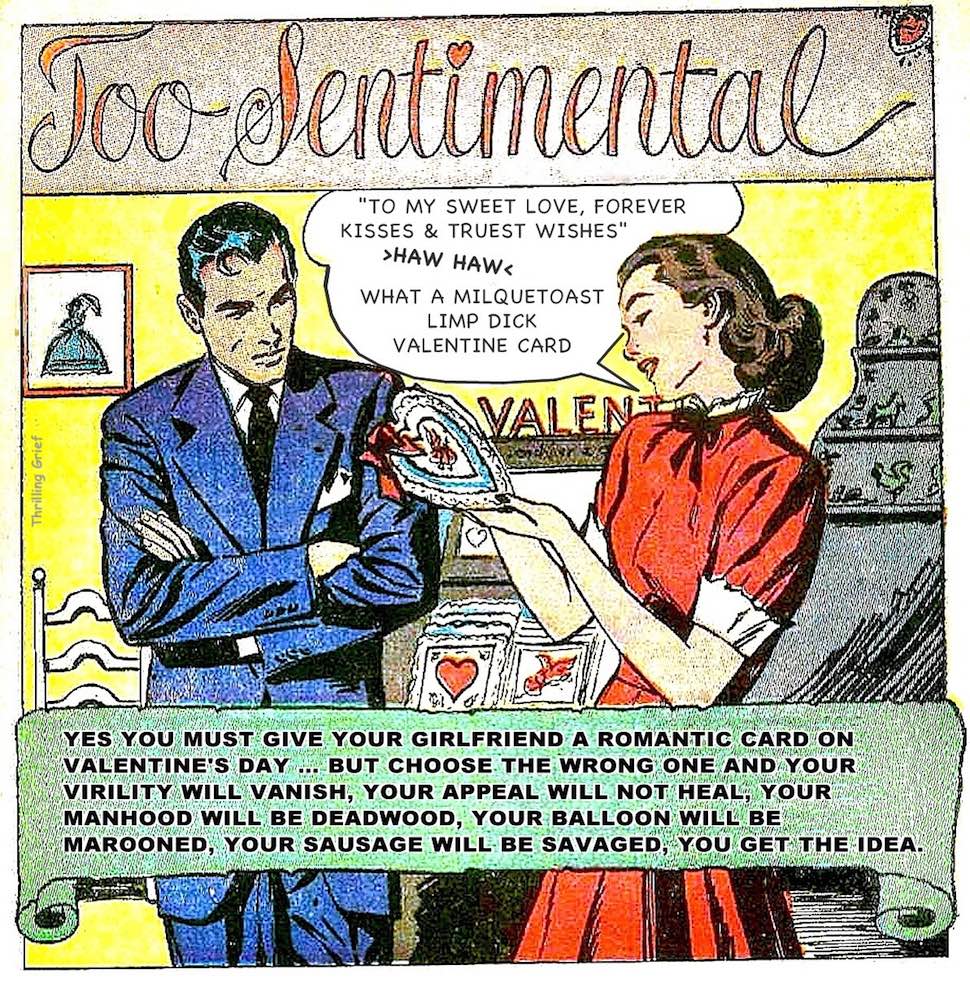a romance comic book parody, re-witten comic books, Valentine card joke