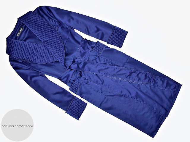 mens dark blue silk robe quilted dressing gown