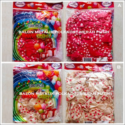 Balon Latex Metalik Polkadot 12 Inch Merah Putih