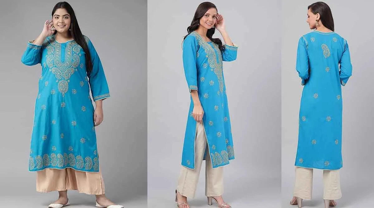 blue chikankari kurta for women