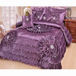Victorian Satin Comforter Set, Queen, Purple
