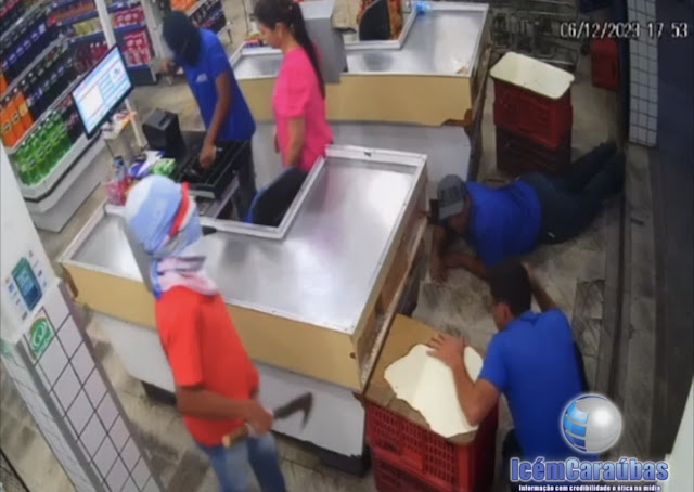 Assaltantes encapuzados e armados invadem supermercado, rendem funcionários e realizam assalto no interior do RN; veja vídeo