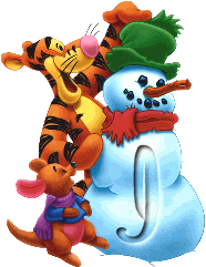 Abecedario de Tiger y Rito haciendo un Muñeco de Nieve.