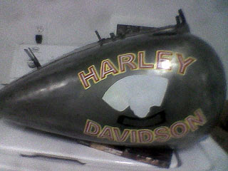Harley Davidson Black Death 3 FXR replica softail gas tank painting in progress