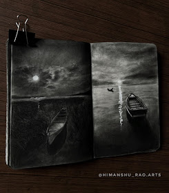 08-The-boat-at-night-and-sunset-Nighttime-Charcoal-Drawing-Himanshu-www-designstack-co