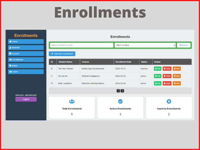 Students Management System In PHP - Enrollments Page