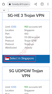 pilih salah satu server trojan yang tersedia