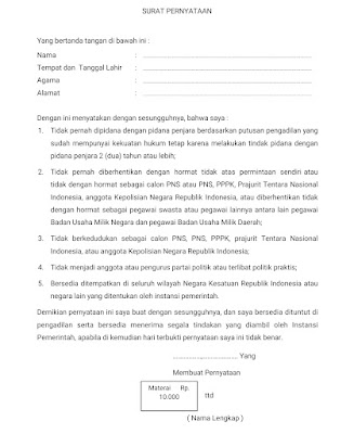 File Word Surat Pernyataan 5 Poin Untuk Pemberkasan NIPPPK Tahun 2023