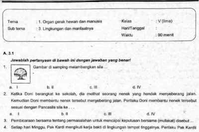 Soal UTS Kurikulum 2013 Kelas 5 Tema 1 Subtema 3