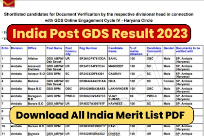 Indian Post Gramin Dak Sevak (GDS) Result 2023 at indiapostgdsonline.gov.in