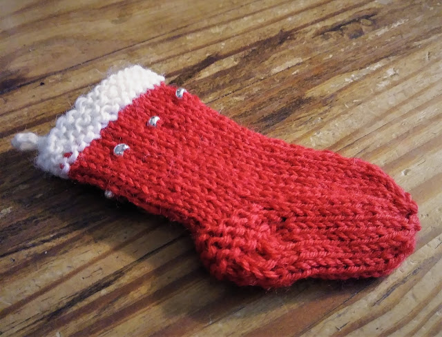 Hand knit Christmas ornaments; Christmas sock