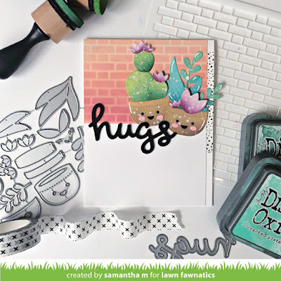 Cactus Hugs Card by Samantha Mann for Lawn Fawnatics Challenge, Lawn Fawn, Die Cuts, Distress Oxide Inks, Ink Blending, Stencil, Cards, Handmade Cards, Card Making, #lawnfawnatcis #lawnfawn #distressinks #Inkblending #cardmaking #handmadecards
