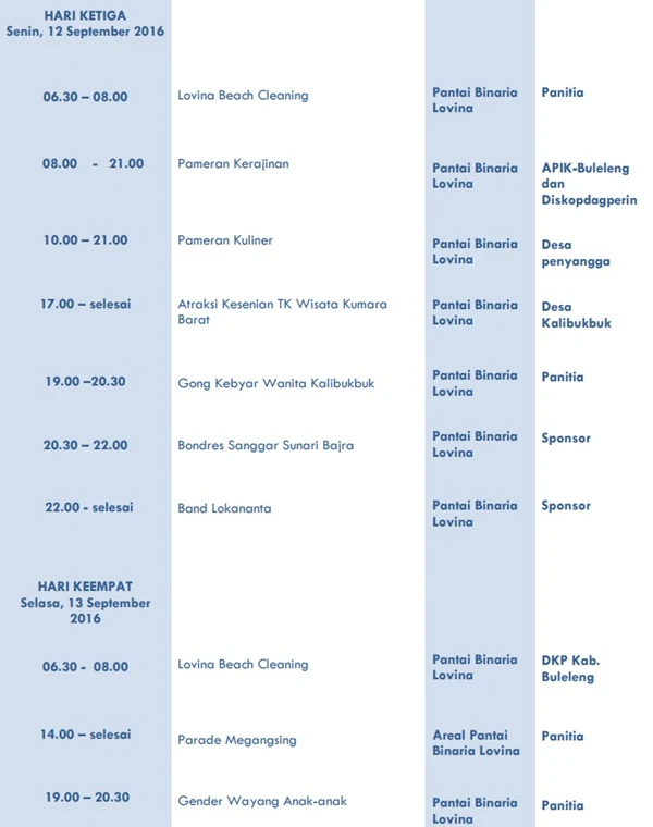 Jadwal lengkap ajang Lovina Festival 2016