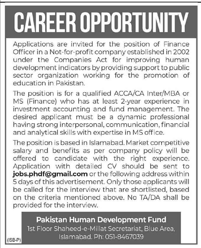 Pakistan Human Development Fund Jobs 2022