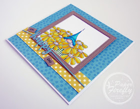 Handcrafted card with gnome among flowers (image is Gnome Bouquet from Stamping Bella)