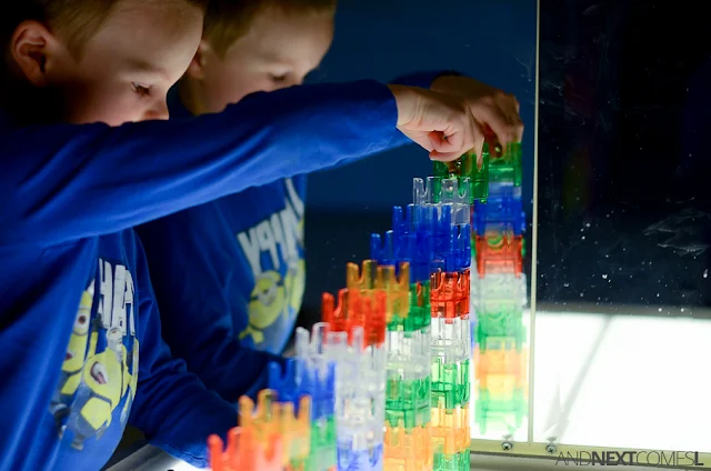 Building mazes with Q-Ba-Maze on the light table from And Next Comes L