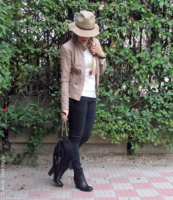 FeltFedora+TurtleneckSweater+BlackJeans+AnkleBoots+FringedBag+LongBraid+BurgundyLips - Lilli Candy and Style Fashion Blog