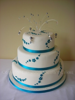 Teal Wedding Cakes With Ribbon