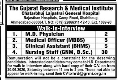  The Gujarat Research & Medical Institute (Rajasthan Hospitals) Recruitment for Various Posts 2020