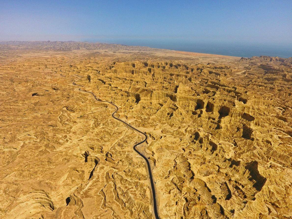 Aerial view Great Sphinx, Statue of princess of hope, Makran Coast Highway and Hingol National Park. aerial view of Makran Coast Highway Balochistan