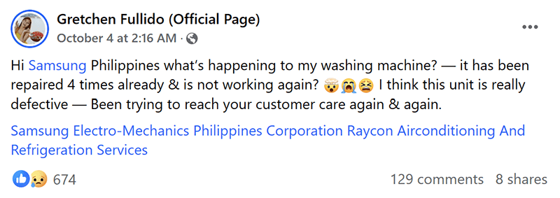 Some customers air concern on their defective Samsung PH appliance