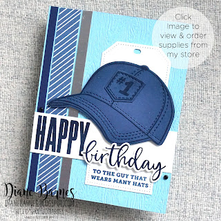 Handmade hat birthday card for guys using Stampin Up Hats Off stamp set & die bundle, Biggest Wish & Create with Friends stamp sets. Card by Di Barnes - Independent Stampin Up Demonstrator in Sydney Australia - 2021-22 annual catalogue - male cards - masculine - die cutting - colourmehappy